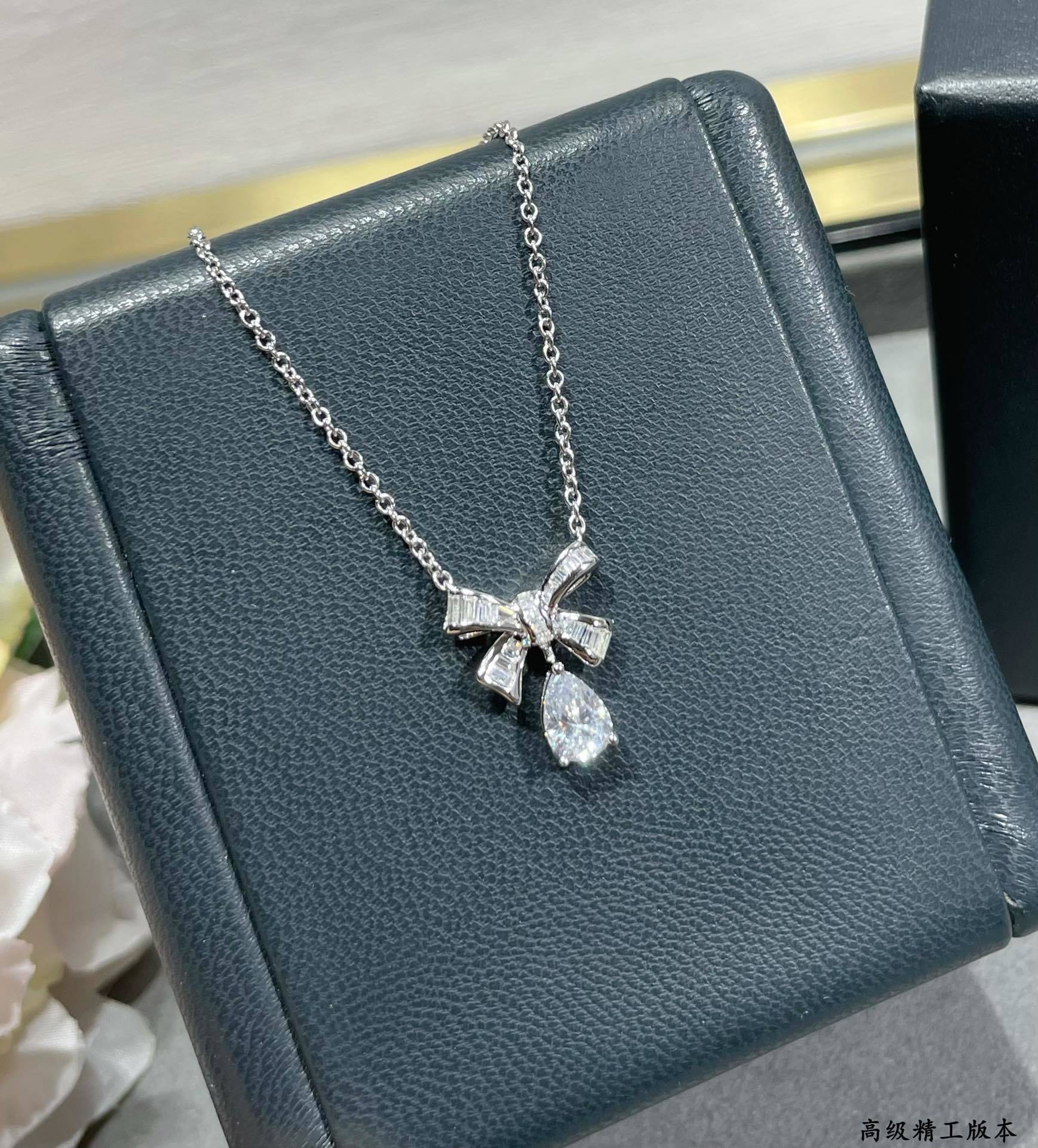 Graff Bow D1am0nd Pendant Necklace Ag925