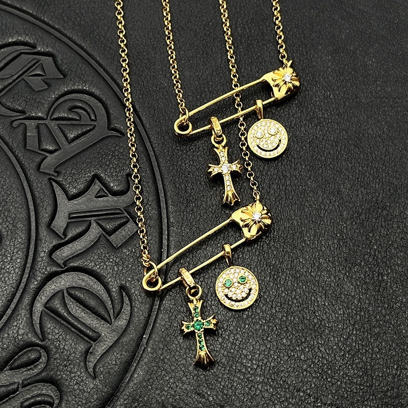 ch*0me he**ts smiley Fa*e small cross necklace (chain length 45+5cm)