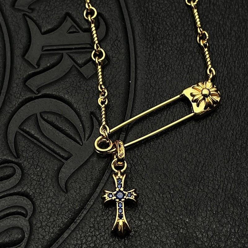 Ch*0me He**ts Twisted Cross Pin Necklace (Chain length 45+5cm)
