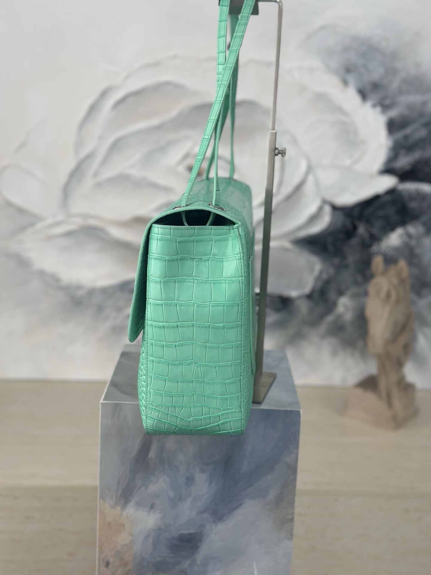 Ch**el Maxi Flap Bag Glacier Blue Silver hardware AS6233 26x38.5x11cm
