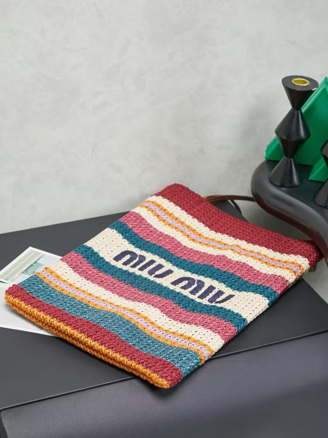 M1v M1v Raffia-effect Woven Tote Bag 41x32cm