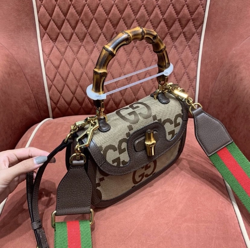 Gvc*1 Small Bamboo Handbag with S*per Double G Pattern