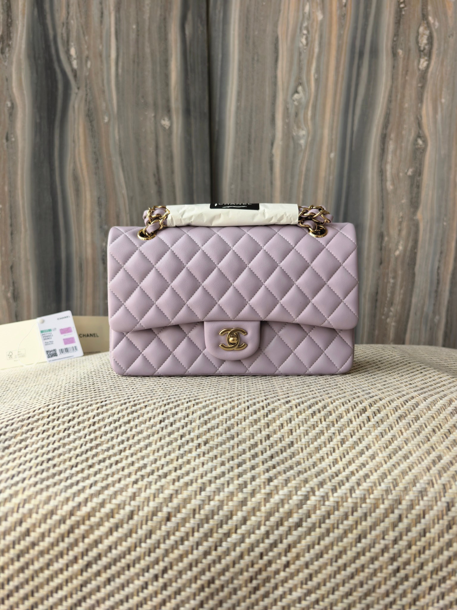 Ch**el classic flap bag lavender with light gold hardware 15.5x25.5x6.5cm
