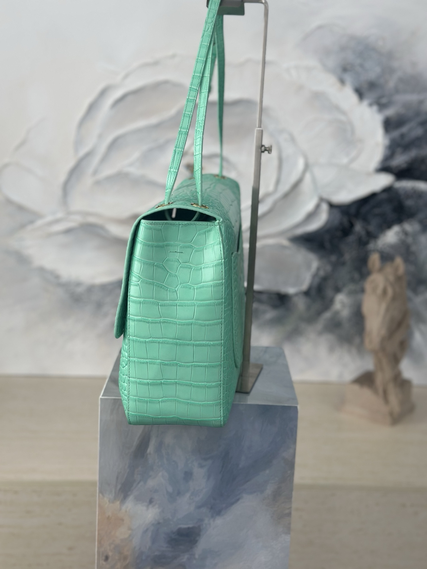 Ch**el Maxi Flap Bag Glacier Blue Gold hardware AS6233 26x38.5x11cm