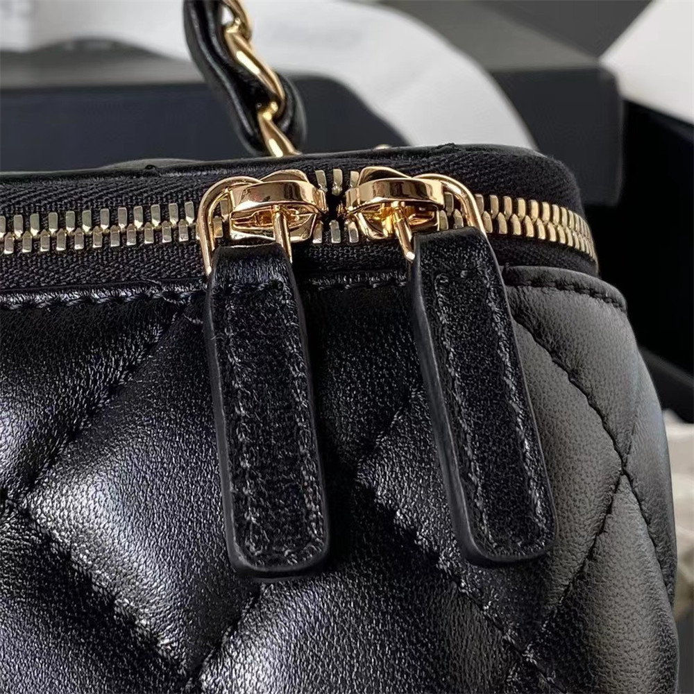 Ch**el Walnut Gold Ball Chain with Makeup Mirror Lamb Leather Square Box Shoulder Bag Women