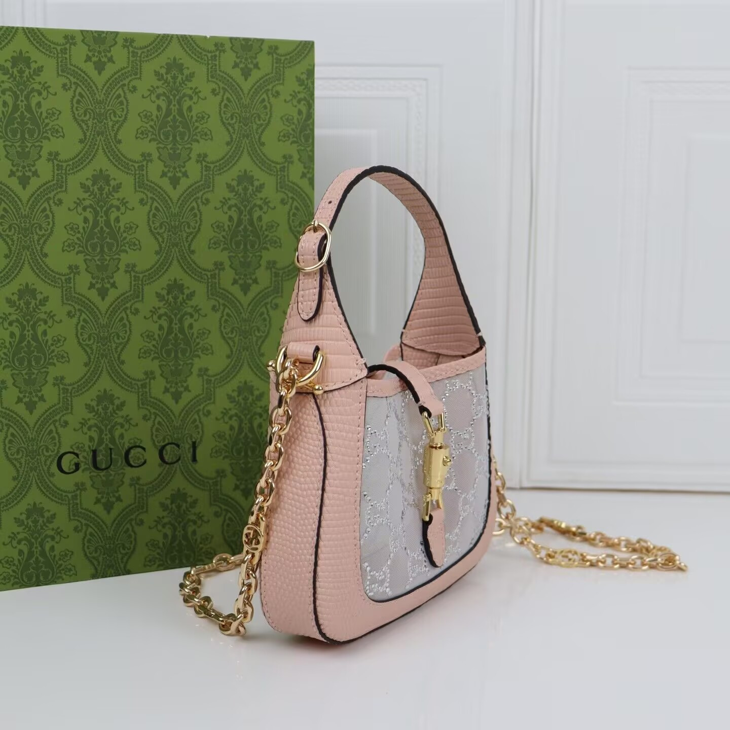 Gvc*1 Jackie 1961 mini crystal GG lizard bag 19x13x3cm