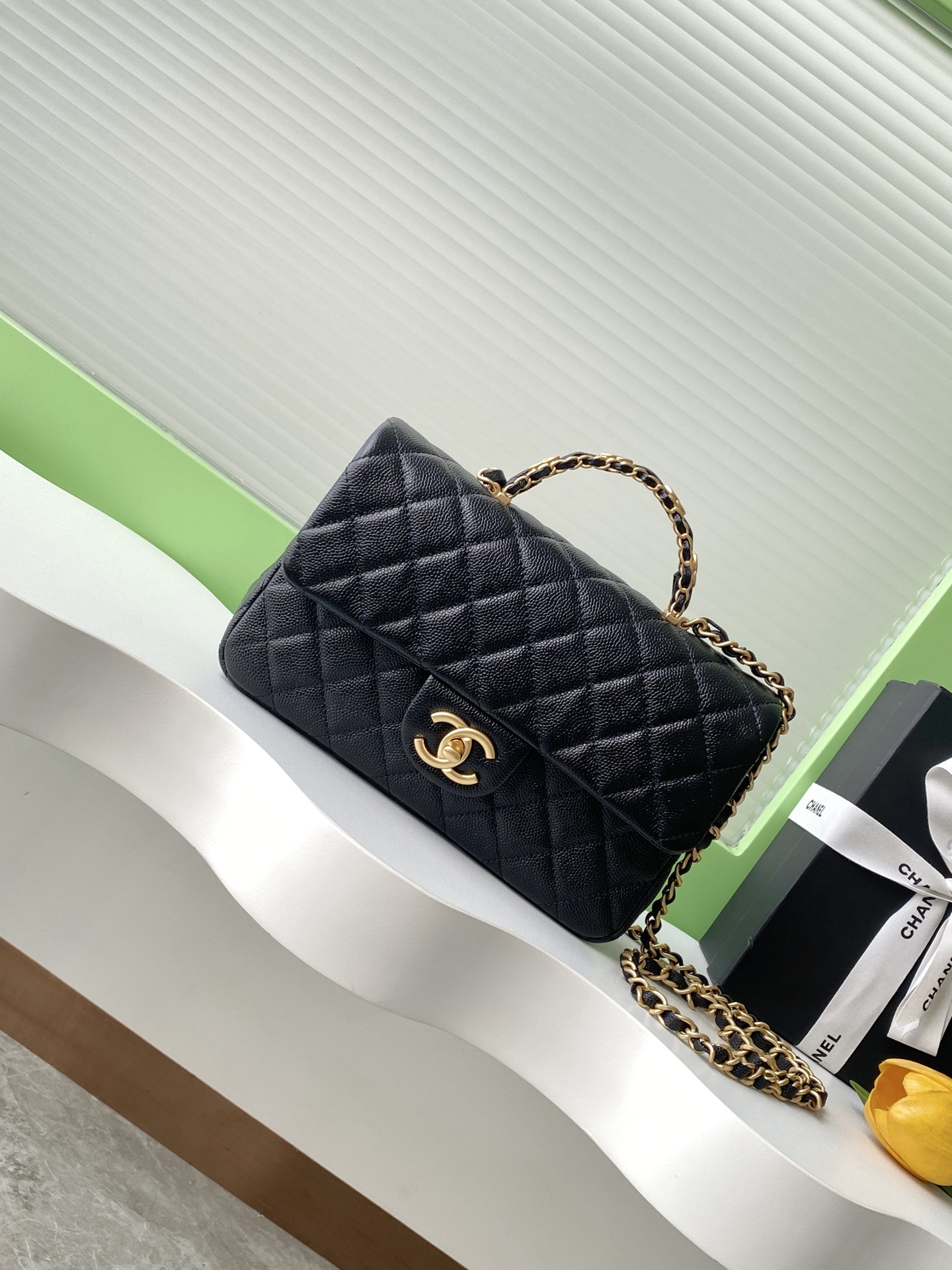 Ch**el FLAP BAG WITH TOP HANDLE 22.5x13.5x6cm