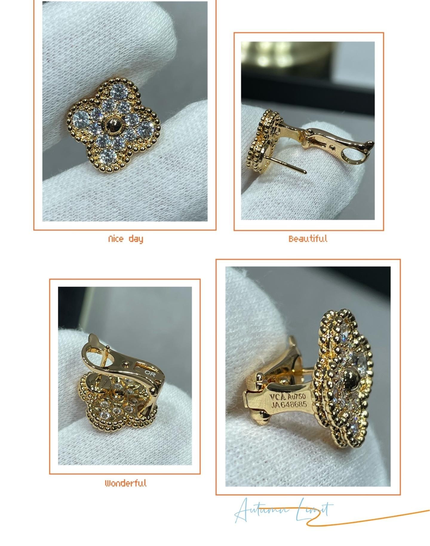 V*n Cl**f & Arpels Four-leaf Clover Earrings with Full D1am0nds