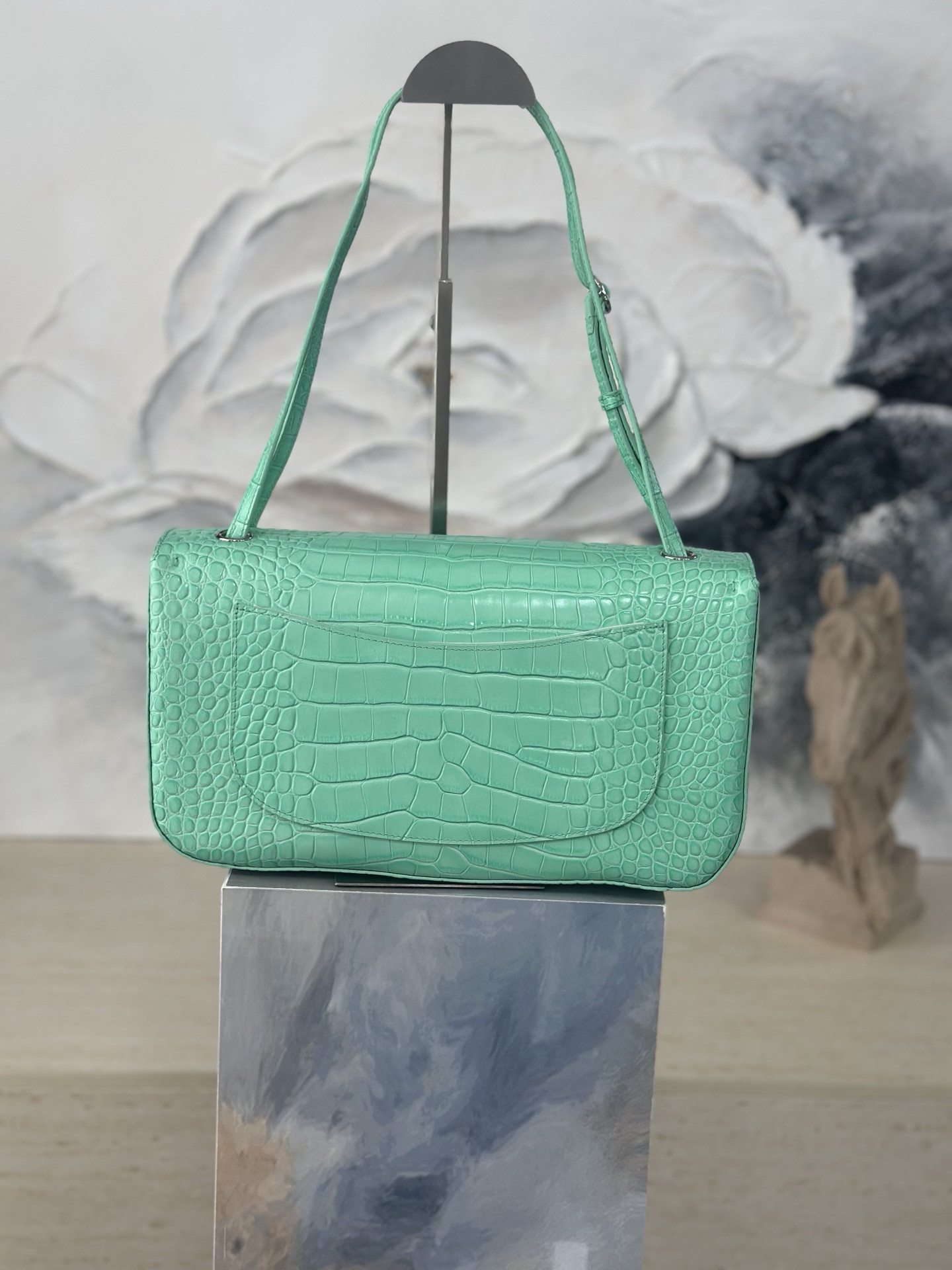 Ch**el Maxi Flap bag Glacier Blue Silver hardware AS6231 19.5x32x10cm