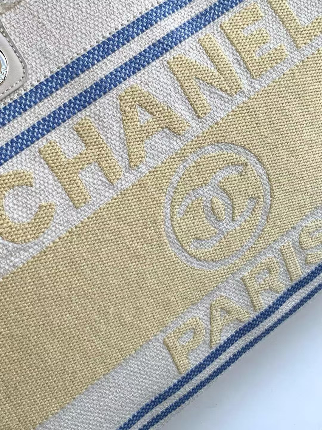 Ch**el Shopping Bag Cotton Canvas & Gold-Tone Metal 38x30x22cm