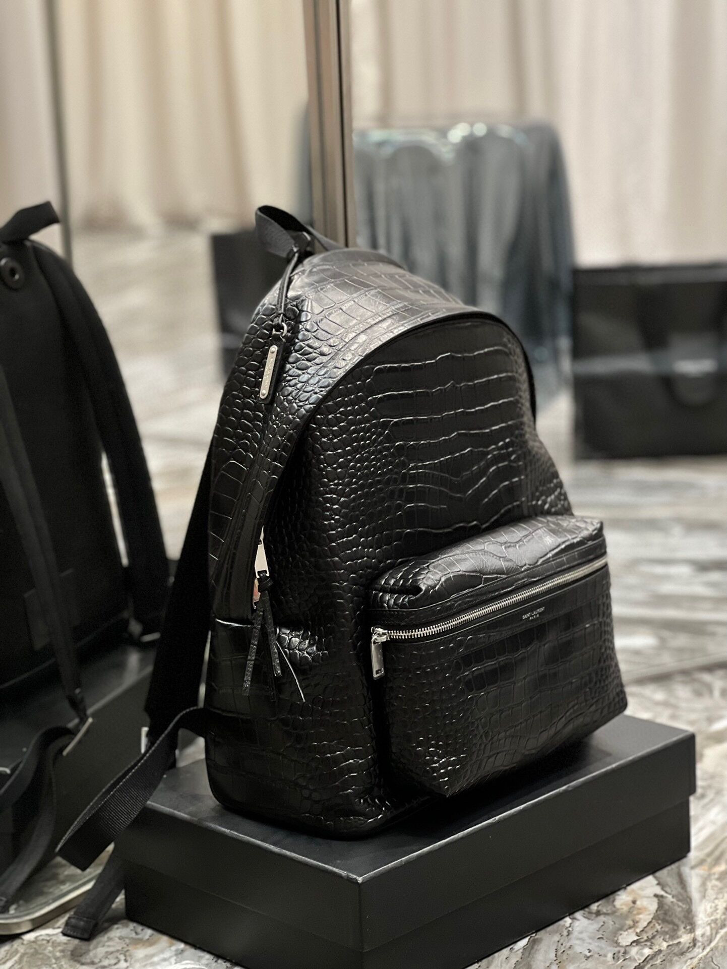 Y51 CITY BACKPACK IN CROCODILE-EMBOSSED LEATHER 12.2 X 16.1 X 8.6 inches