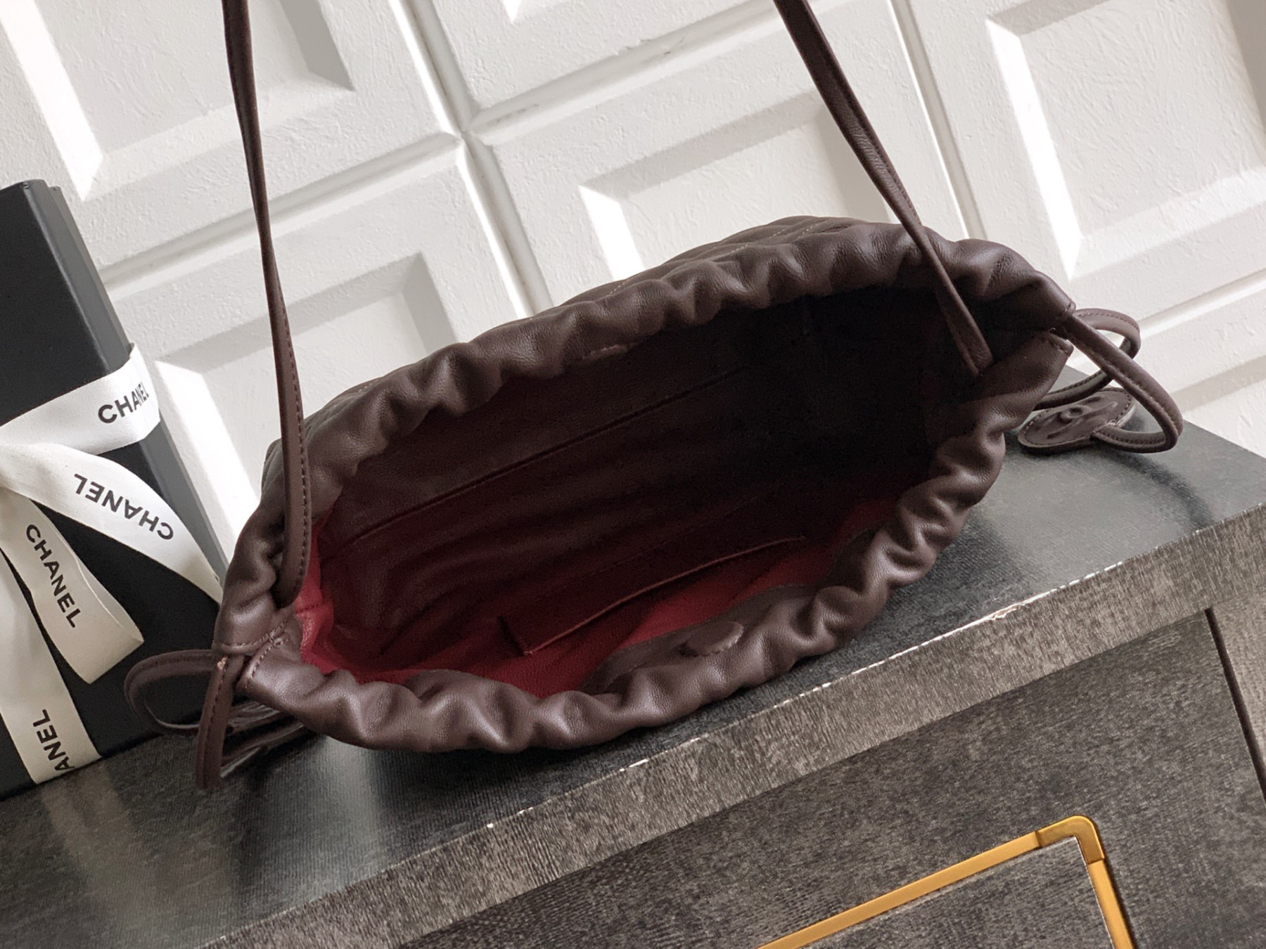 Ch**el clutch with leather strap ap5227 17x22x8cm