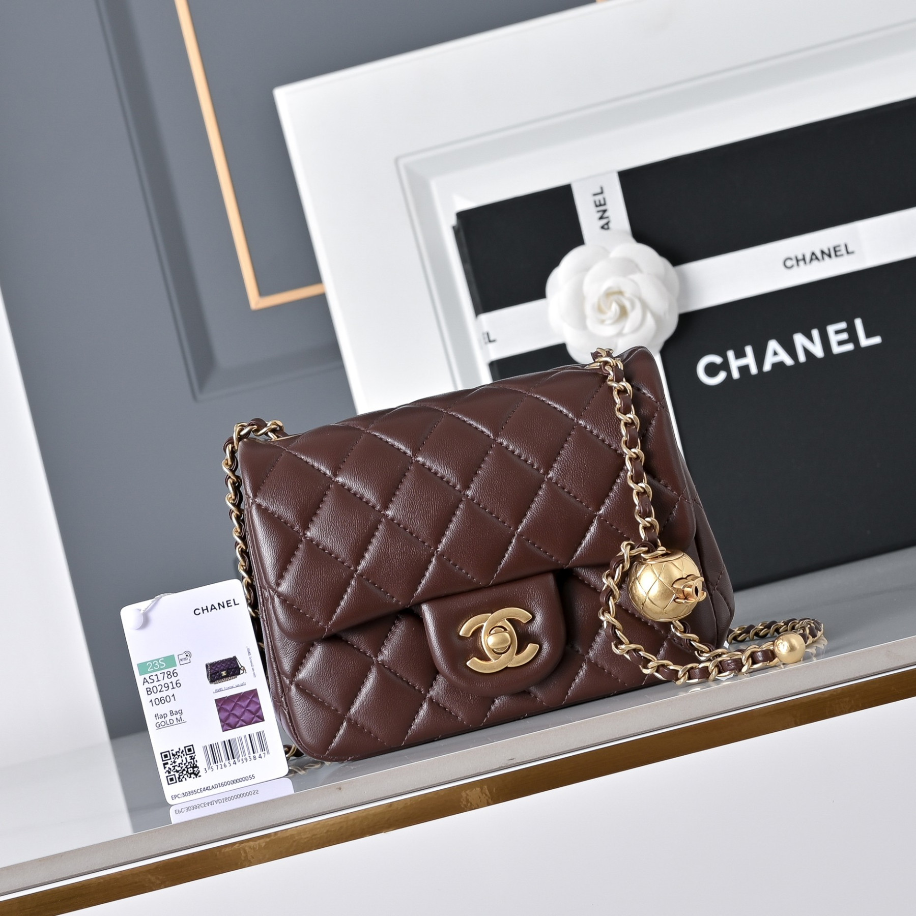 Ch**el Mini Flap Bag Coffee Brown AS1786 13.5x17x8cm