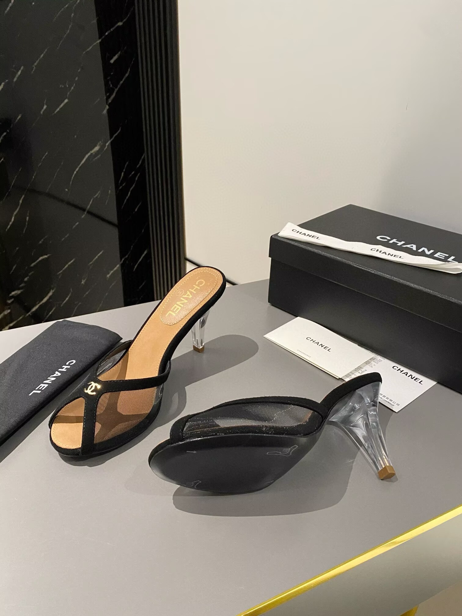 UA Chanel Tulle Open-toe Sandals