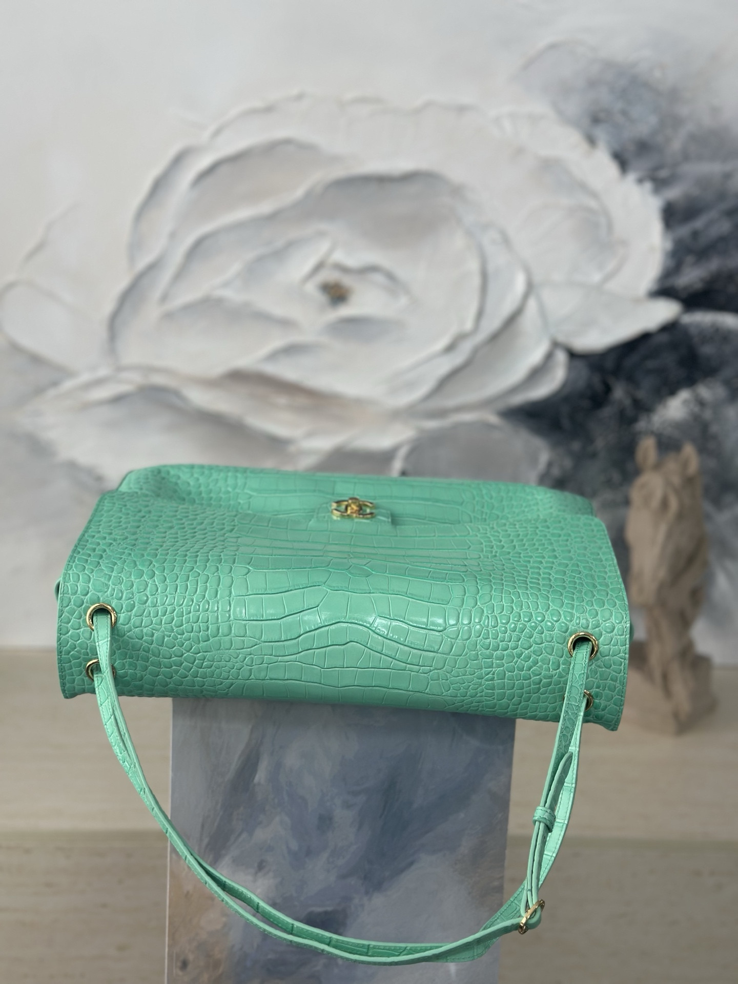 Ch**el Maxi Flap Bag Glacier Blue Gold hardware AS6233 26x38.5x11cm