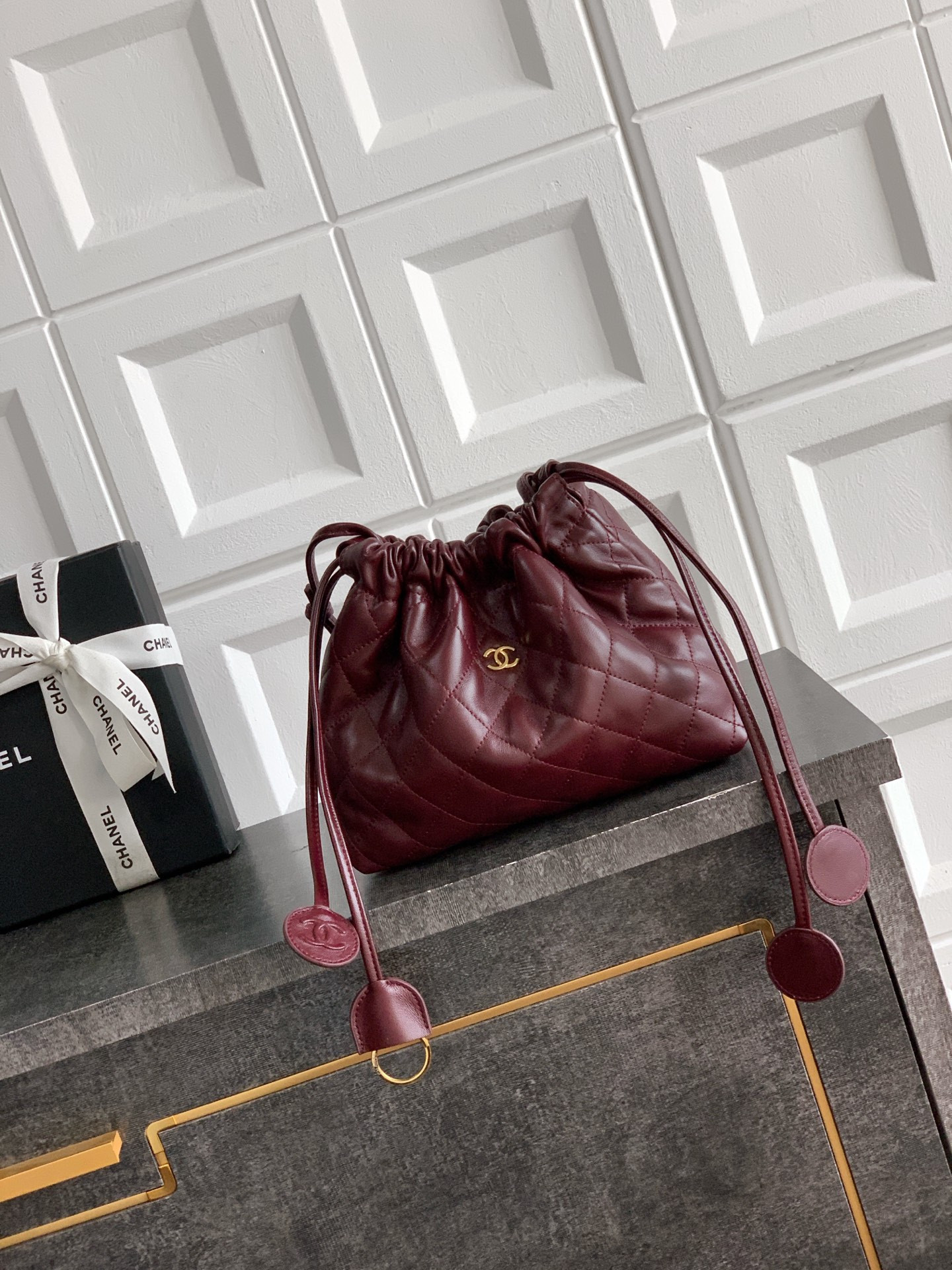 Ch**el clutch with leather strap ap5227 17x22x8cm