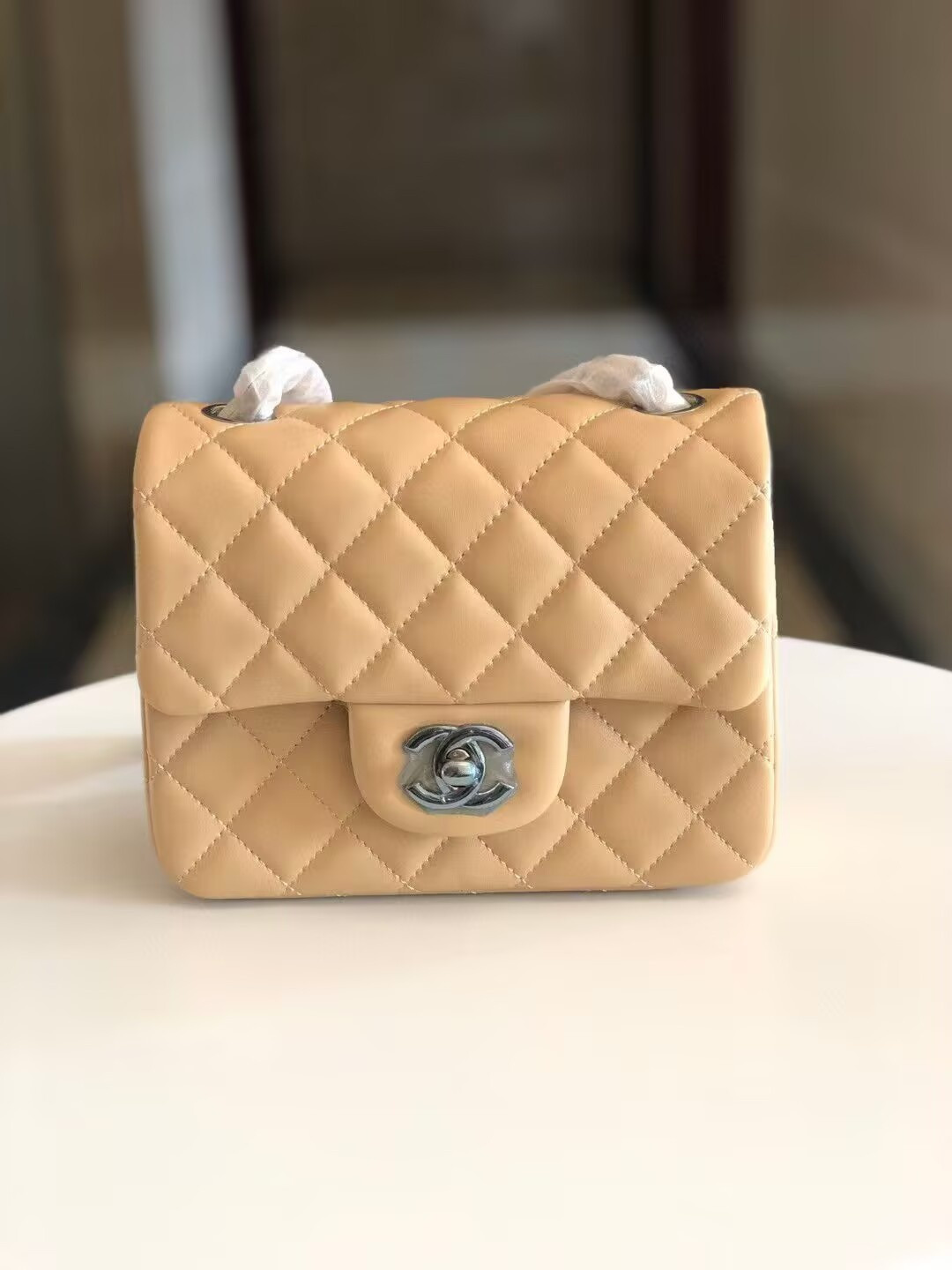 Ch**el Mini Classic Handbag Lambskin & Silver-Tone Metal 13.5x 17x8cm