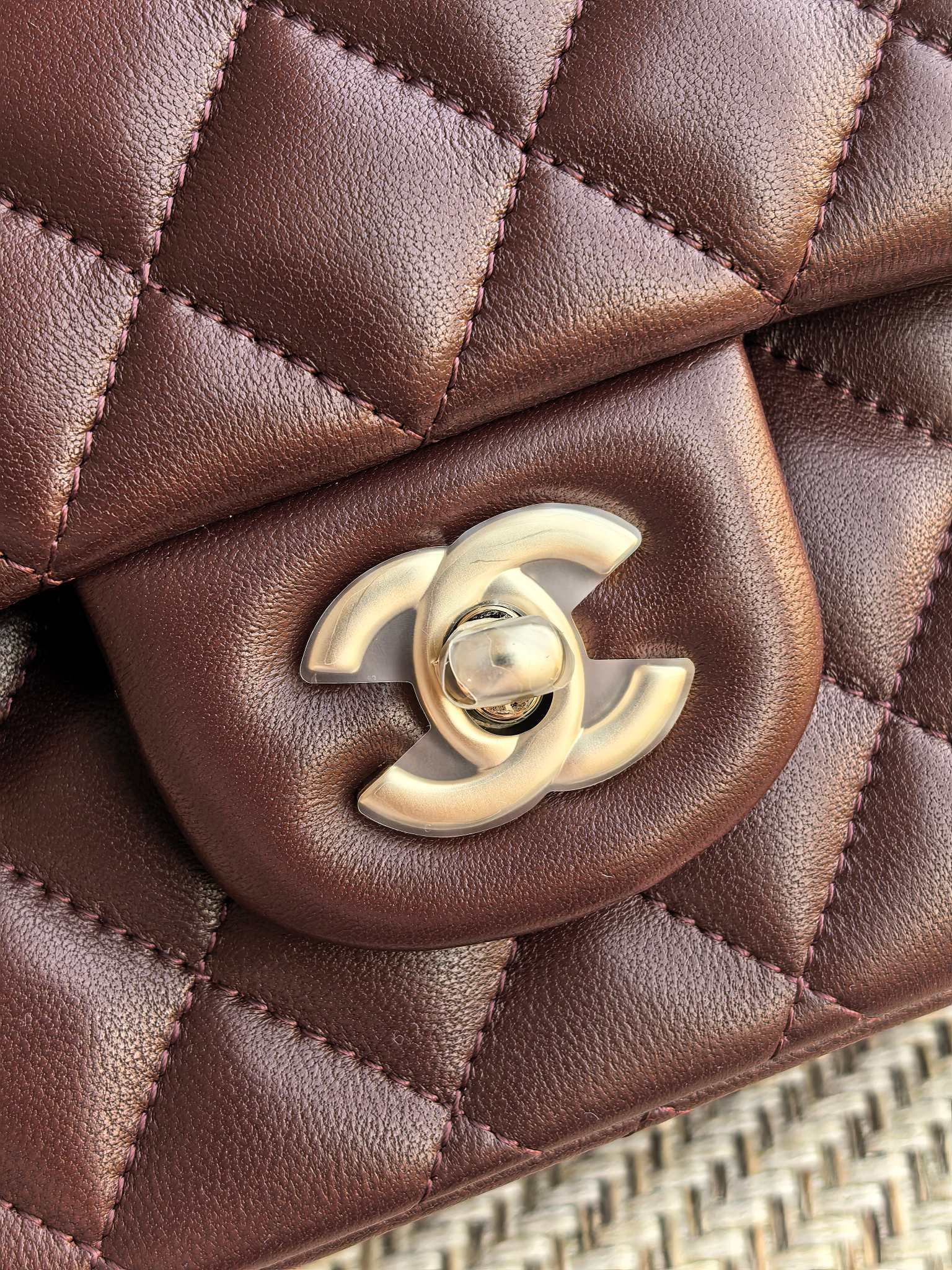 Ch**el classic flap bag chocolate brown with light gold hardware 15.5x25.5x6.5cm