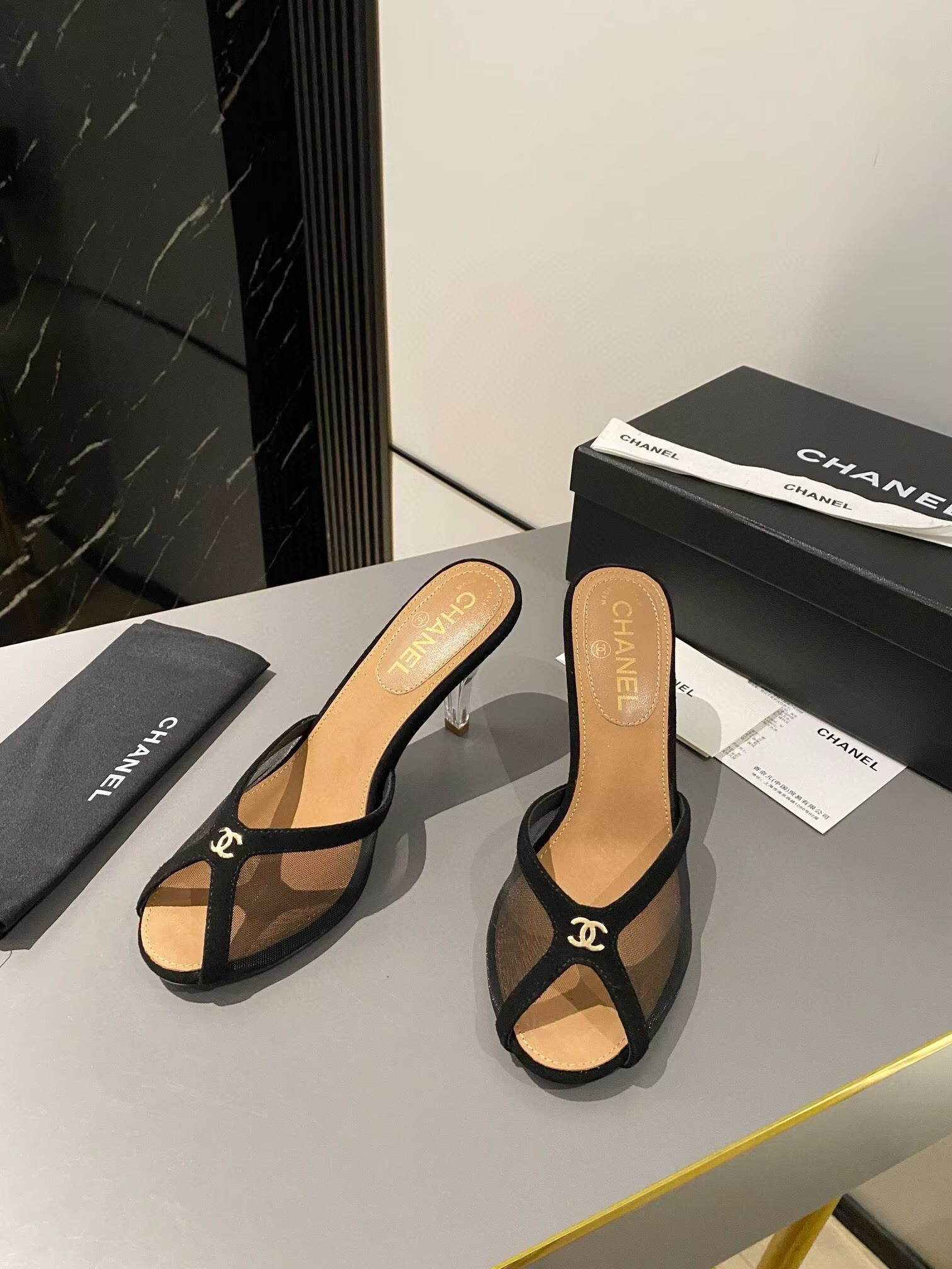 UA Chanel Tulle Open-toe Sandals