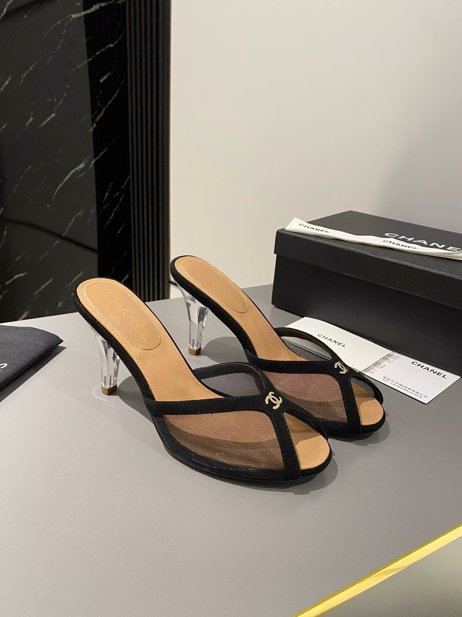 UA Chanel Tulle Open-toe Sandals