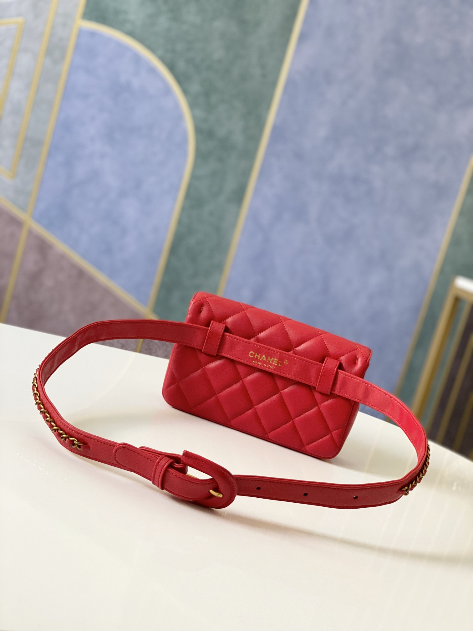 Ch**el quilted waist bag 18x12x3.5cm