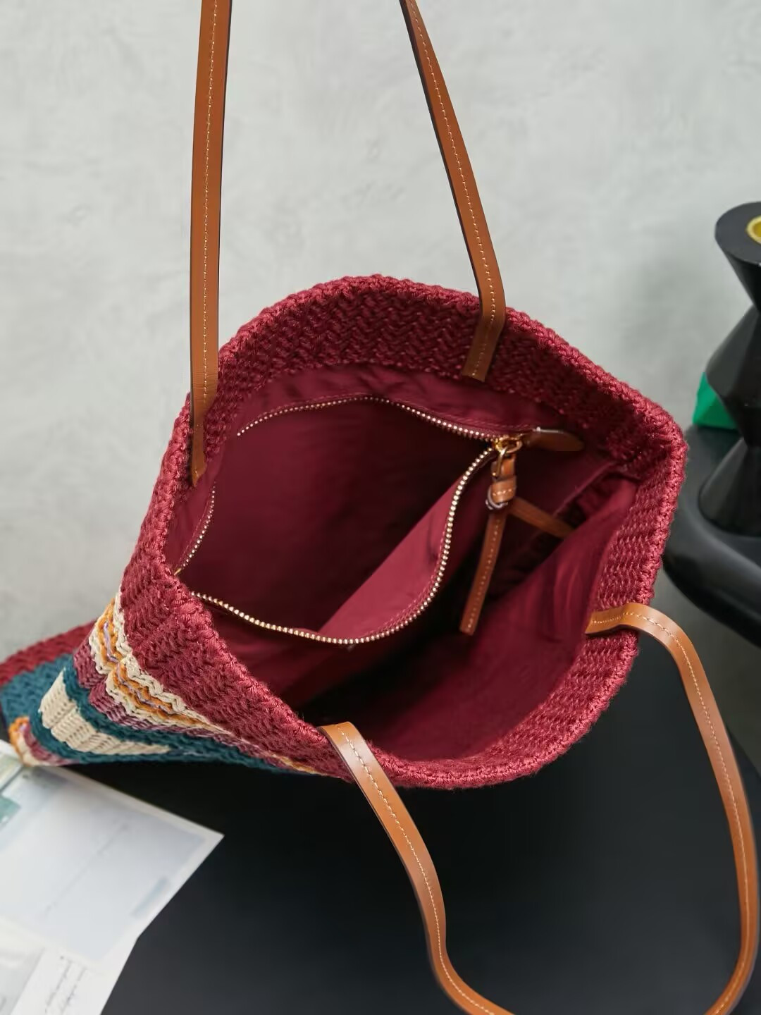 M1v M1v Raffia-effect Woven Tote Bag 41x32cm