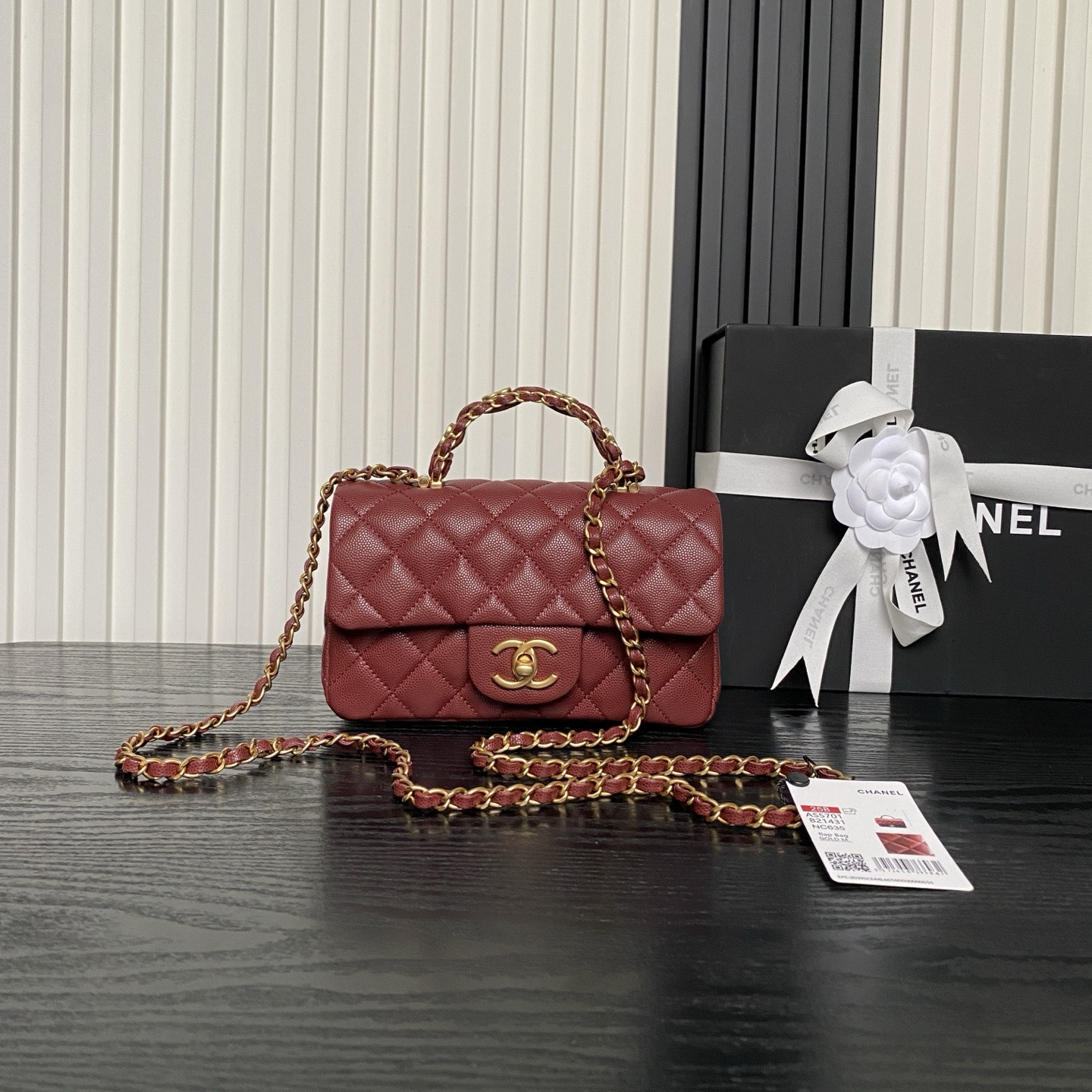 Ch**el FLAP BAG WITH TOP HANDLE 19.5x12x6.5cm