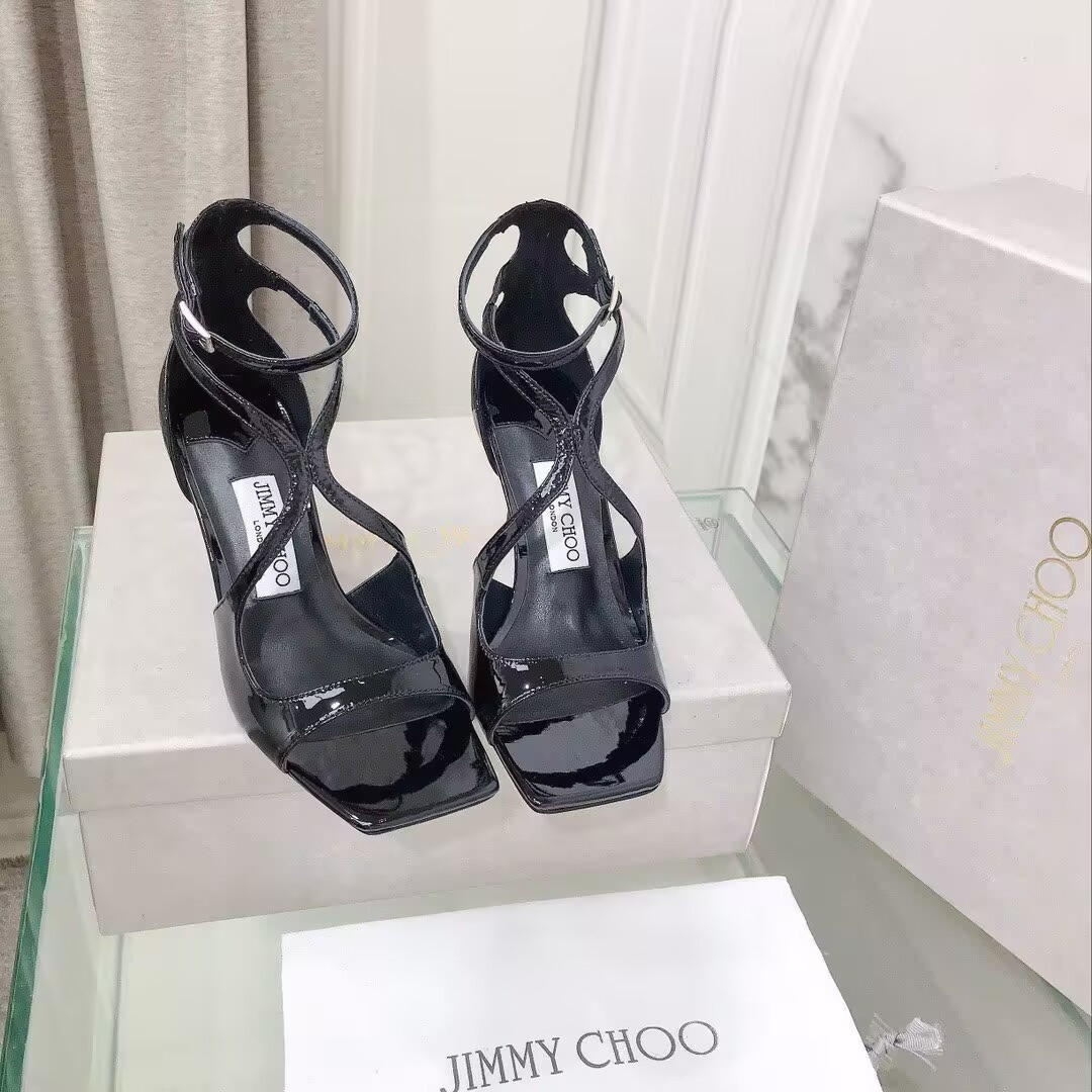 UA J1m*y Ch00 Azia patent leather high-heeled sandals 8.5cm Heel