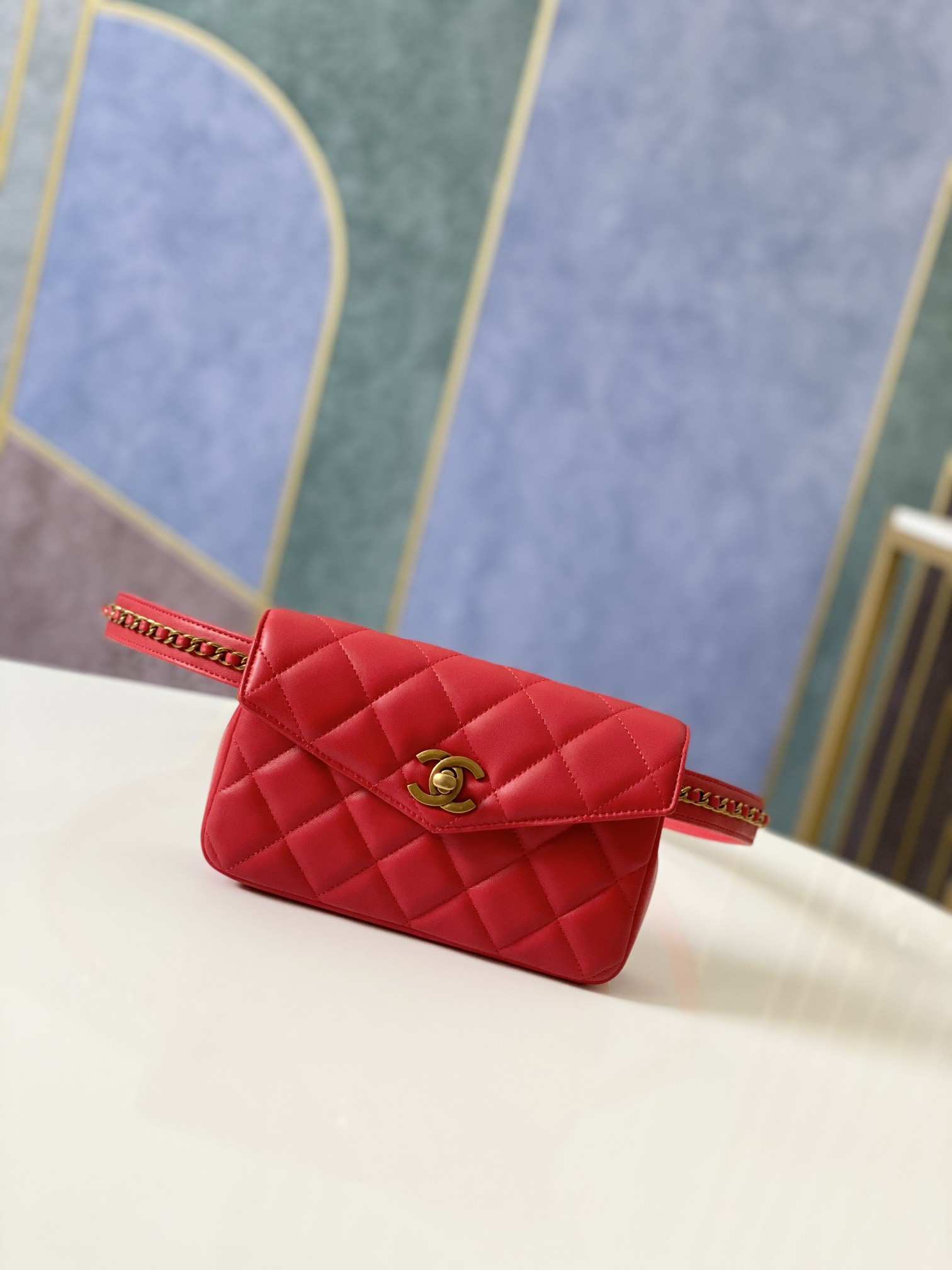 Ch**el quilted waist bag 18x12x3.5cm
