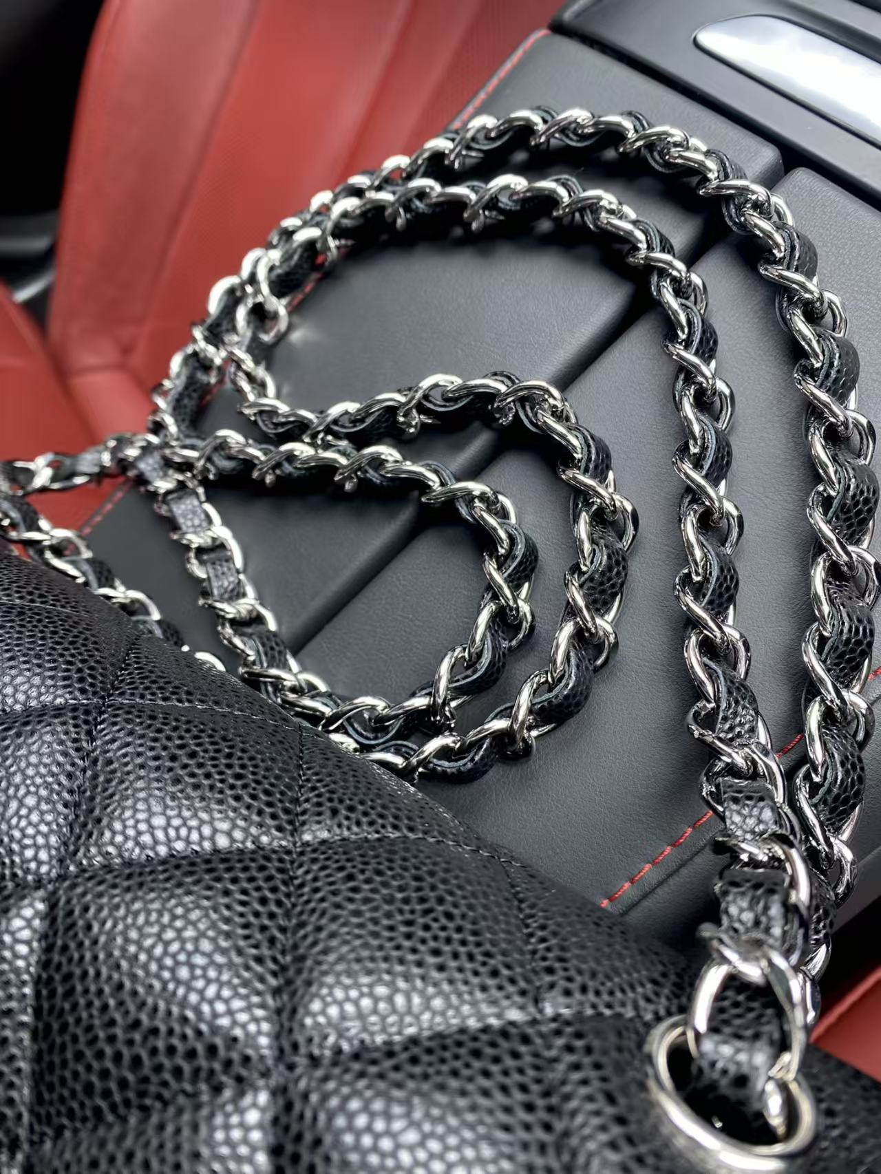 Ch**el Classic Flap Jumbo 30cm CF Black Silver 19.5x30x10cm