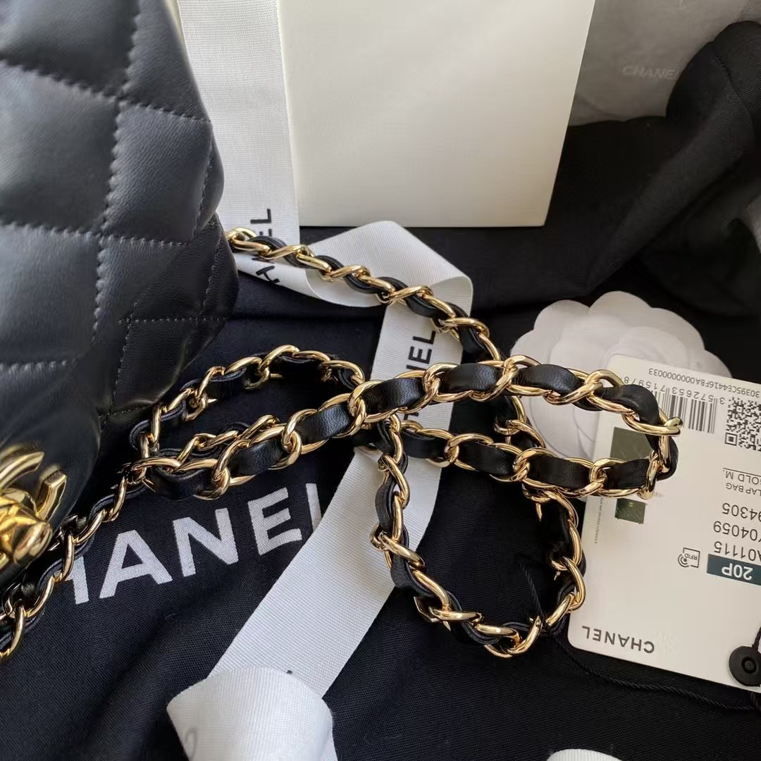 Ch**el Mini Classic Handbag Lambskin & Gold-Tone Metal Black 5.3 × 6.6 × 3.1 in