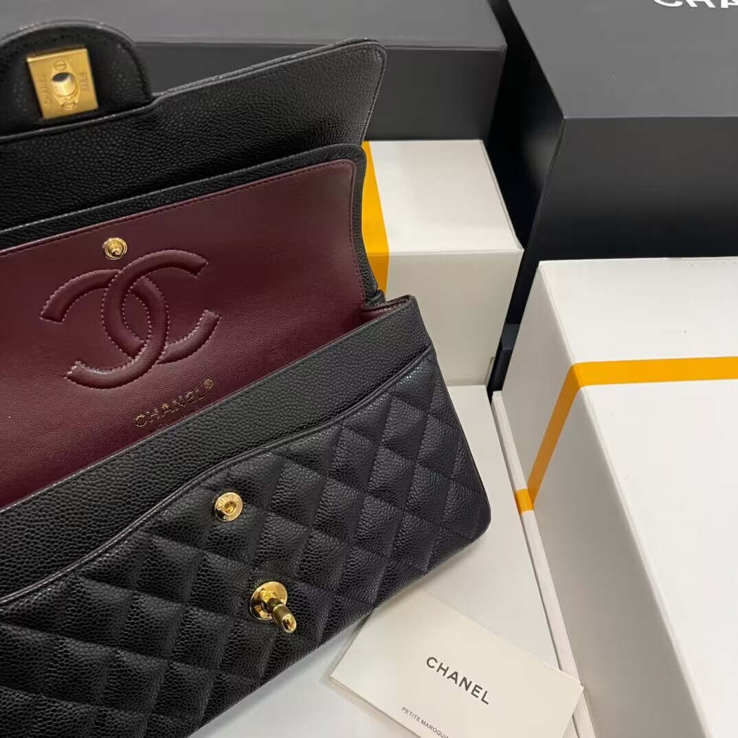 Ch**el CLASSIC HANDBAG GRAINED CALFSKIN 6 × 9.9 × 2.5 in