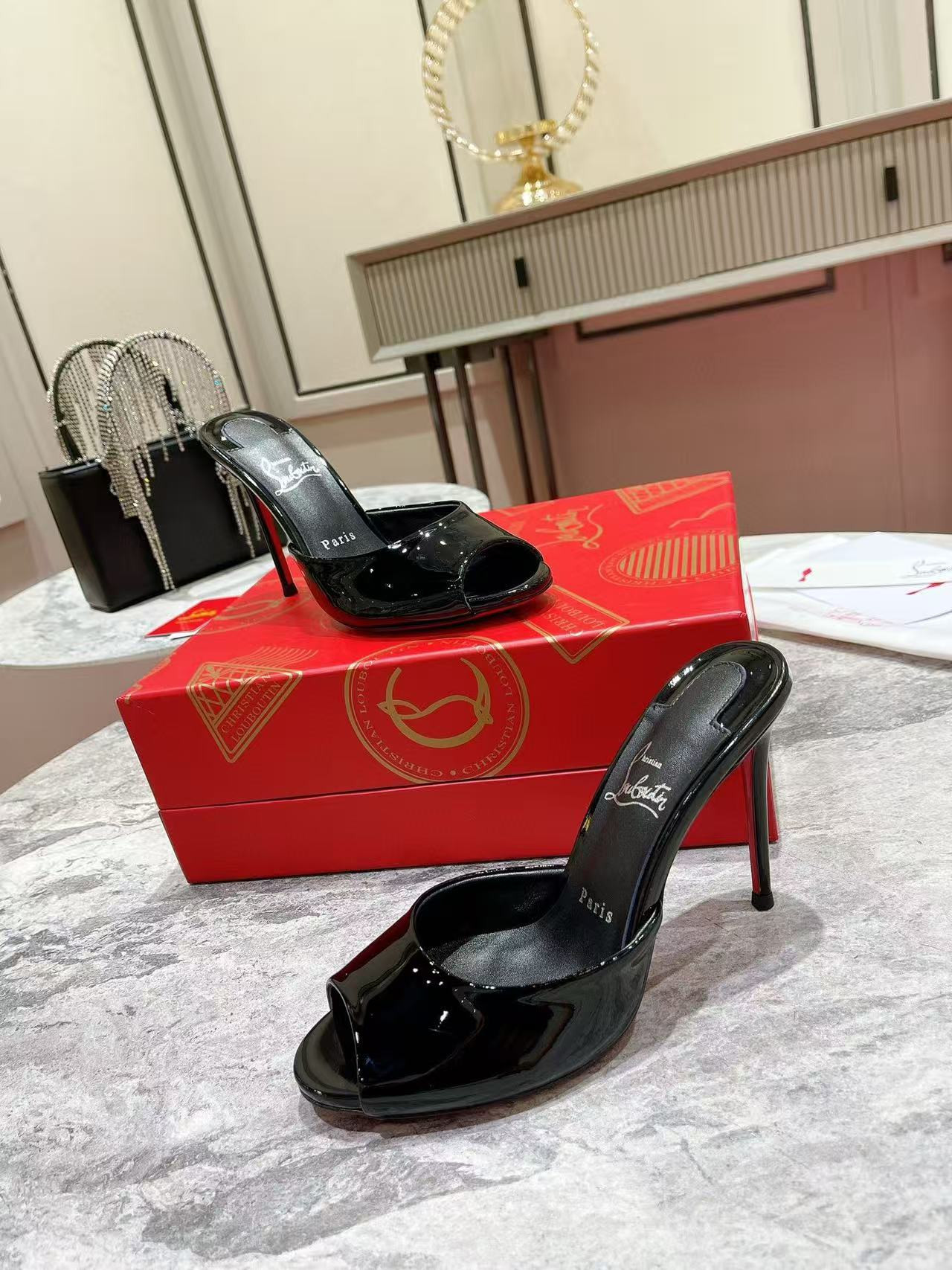 UA Chr1st1an Louboutin Me Dolly 100 Patent Leather Mules