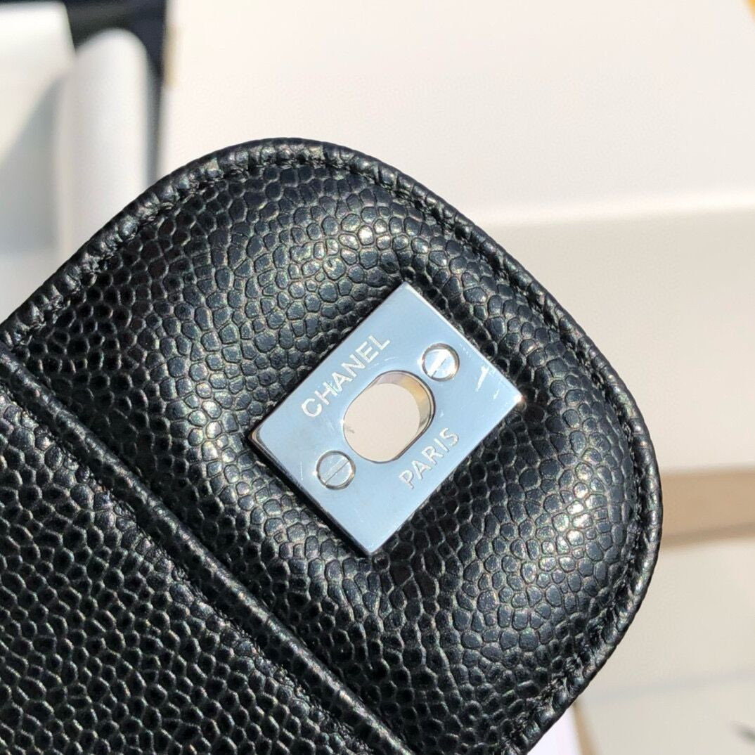 Ch**el Classic Flap Jumbo 30cm CF black Silver  7.6 × 11.7 × 3.9 in