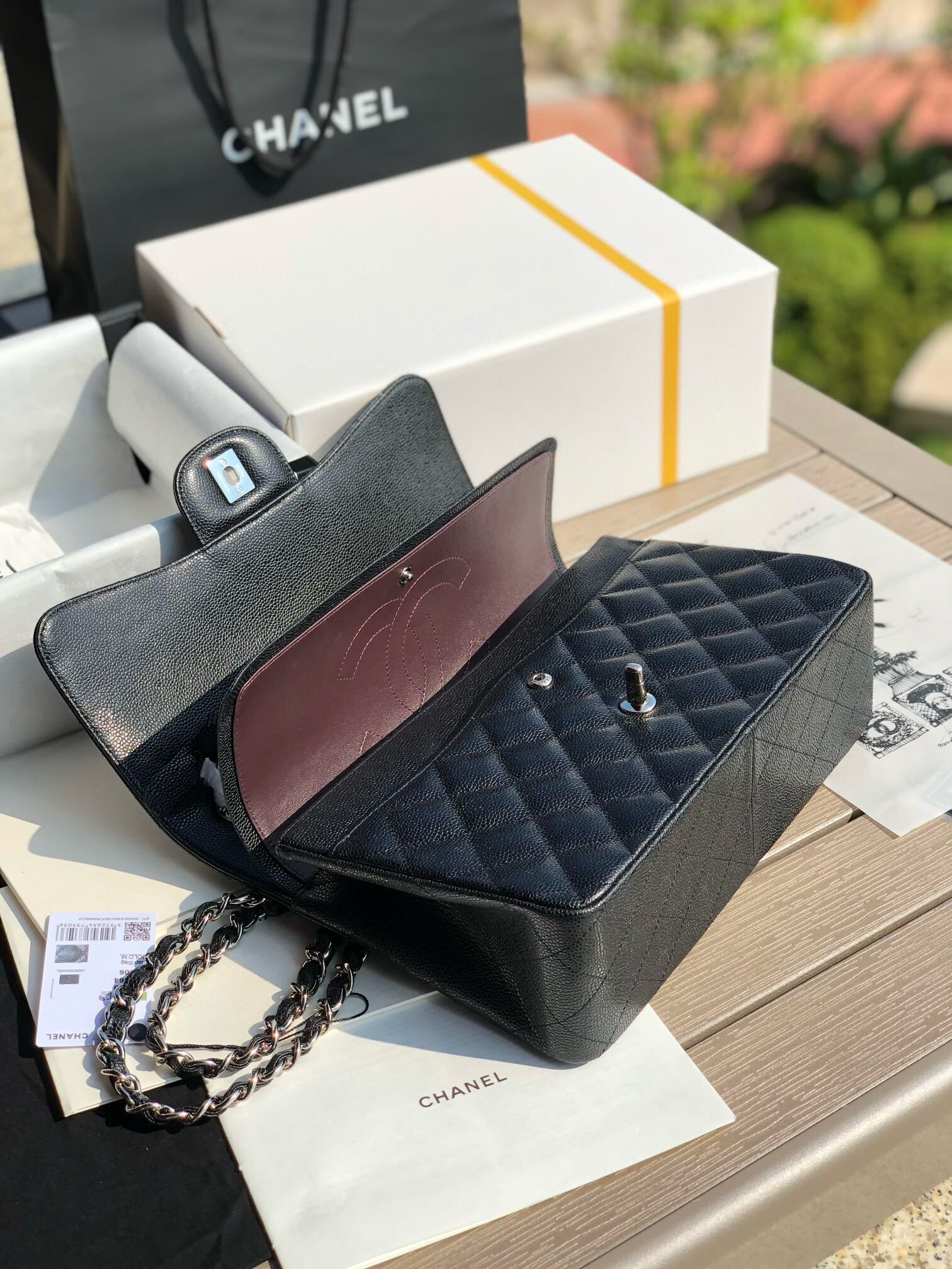 Ch**el Classic Flap Jumbo 30cm CF black Silver  7.6 × 11.7 × 3.9 in