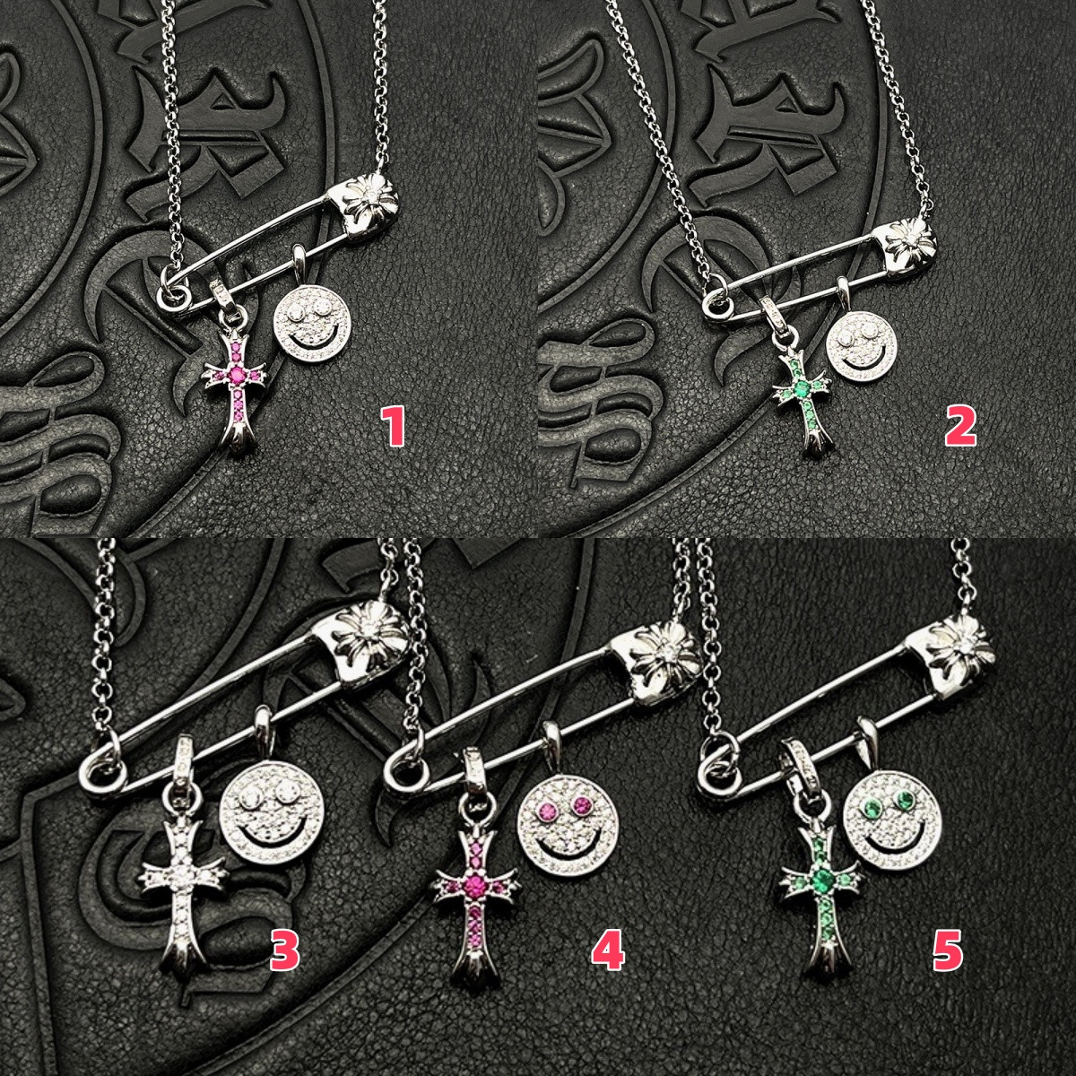 hearts smiley Fa*e small cross necklace (chain length 45+5cm)
