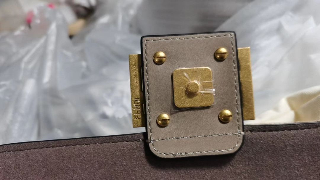 F**di Baguette Chain Midi dove gray tapestry fabric bag with FF motif 14.5x7x24 cm