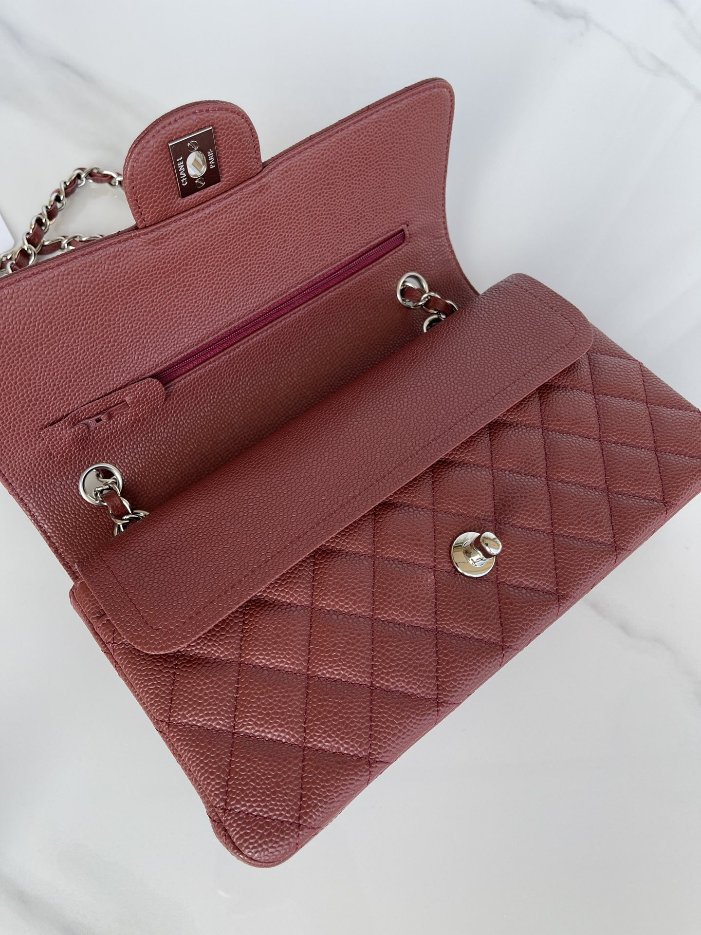 Ch**el CLASSIC HANDBAG Silver-Tone Metal 6 × 9.9 × 2.5 in