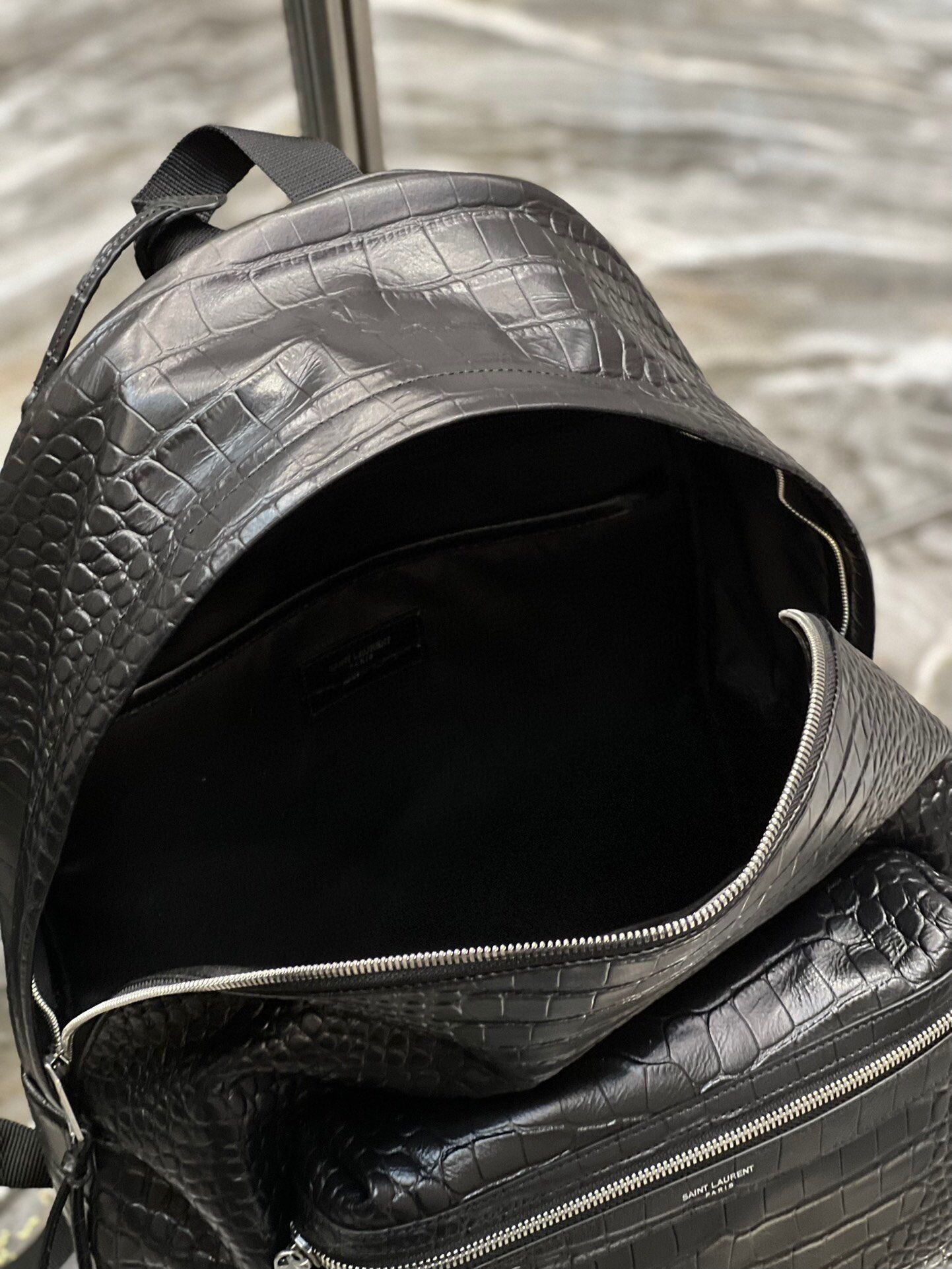 Y51 CITY BACKPACK IN CROCODILE-EMBOSSED LEATHER 12.2 X 16.1 X 8.6 inches