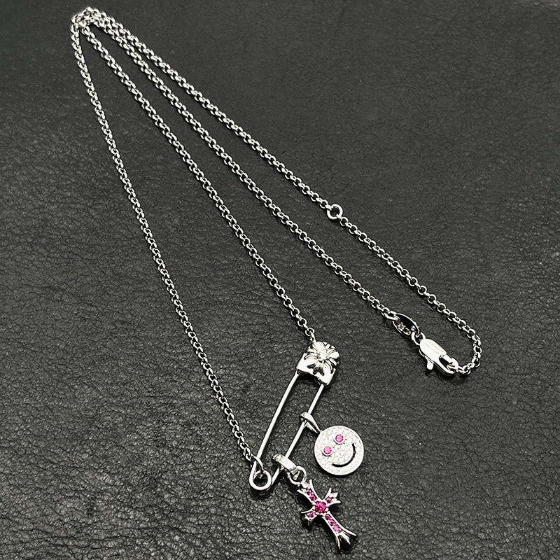 hearts smiley Fa*e small cross necklace (chain length 45+5cm)