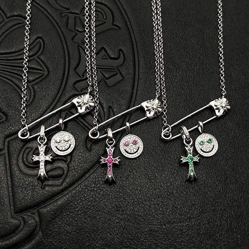 hearts smiley Fa*e small cross necklace (chain length 45+5cm)