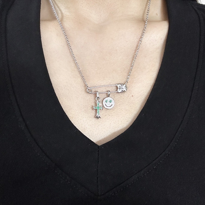 hearts smiley Fa*e small cross necklace (chain length 45+5cm)