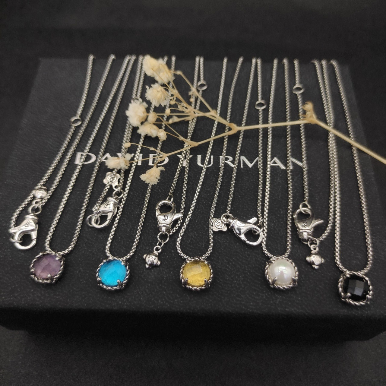 David Yurman four claw gem Necklace(Main stone 8mm, chain thickness 1.5mm, length 45+5cm delay chain)