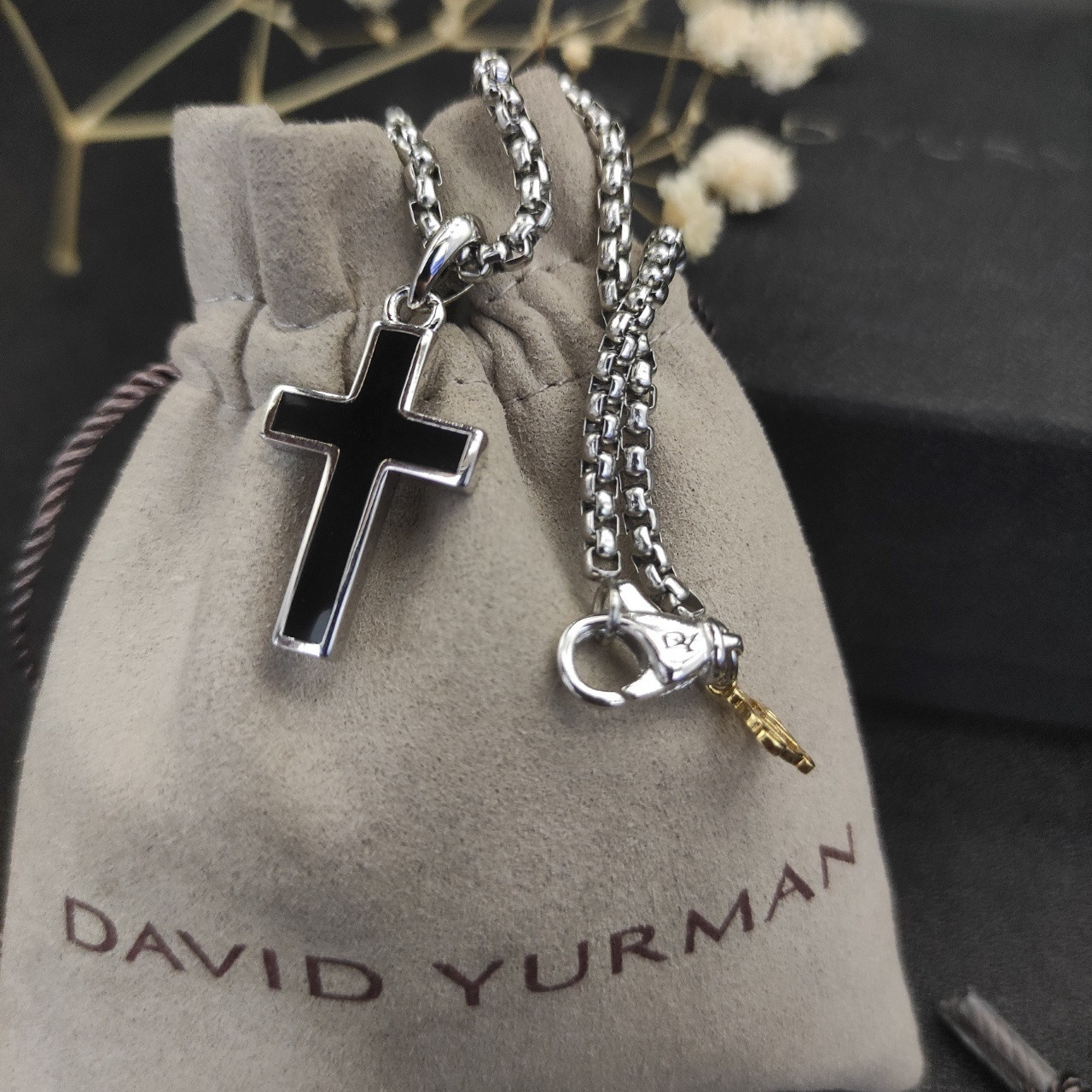 David Yurman black cross Necklace(Chain length 50+5cm delay chain Chain thickness 3mm)