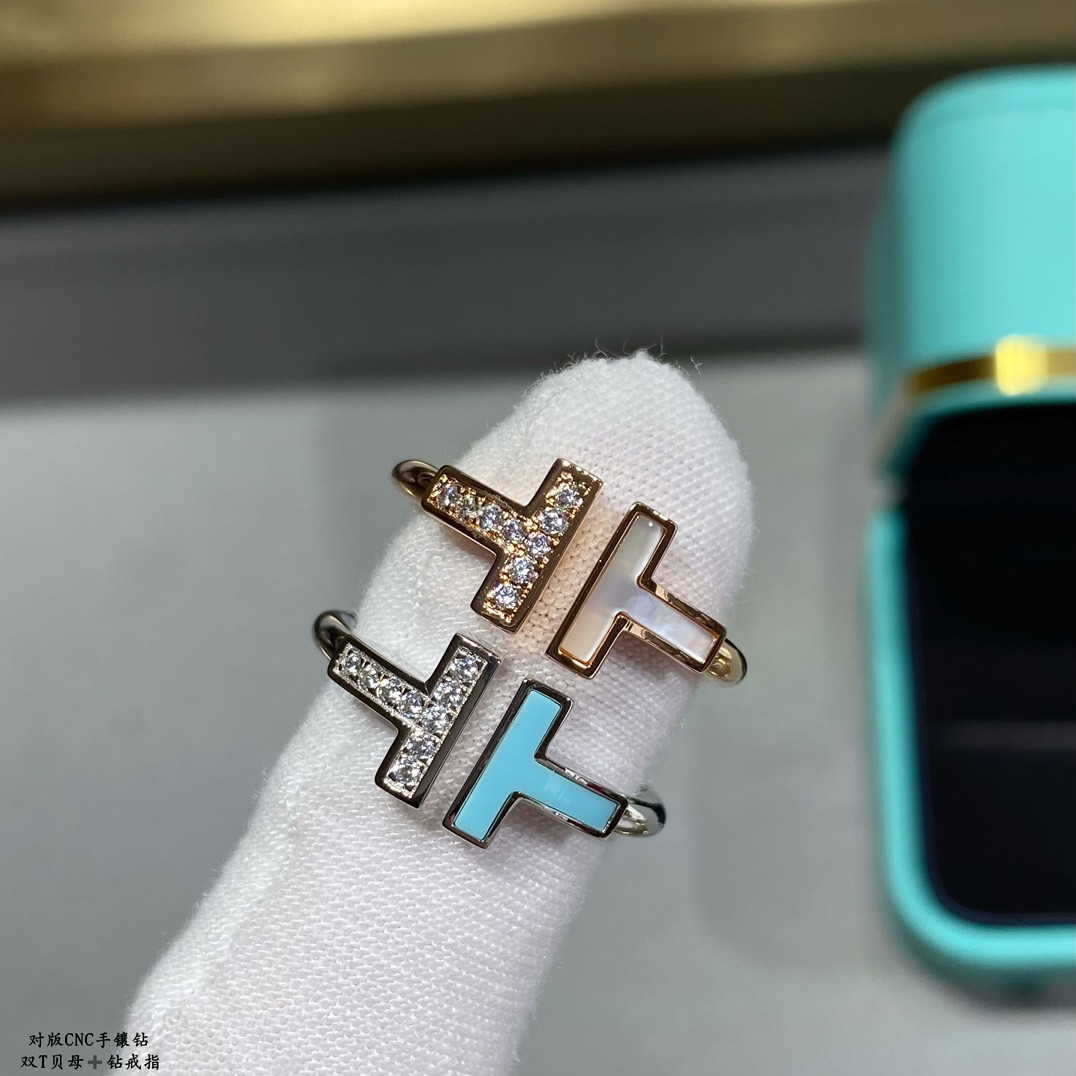 T*f*ny & Co. Double T Mother-of-Pearl & D1am0nd Ring