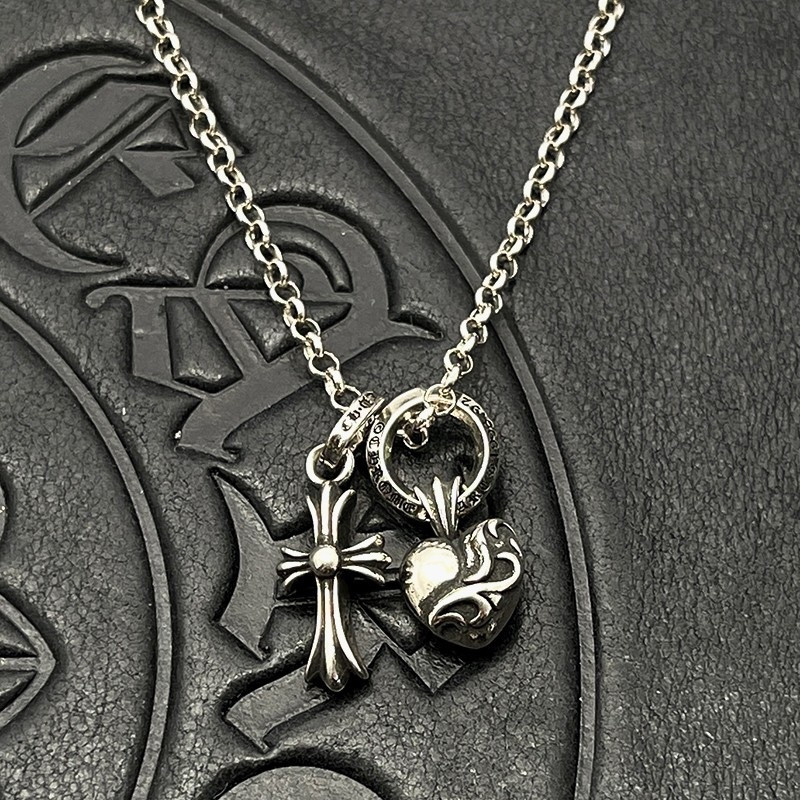 Ch*0me He**ts Heart and Cross Double Pendant Necklace