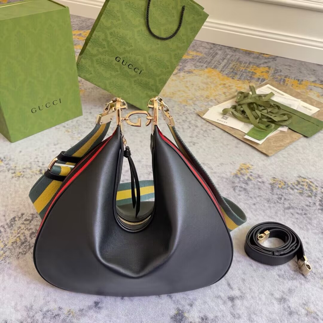 GUCCI ATTACHE MEDIUM SHOULDER BAG BLACK 13.8″W x 12.6″H x 2.4″D