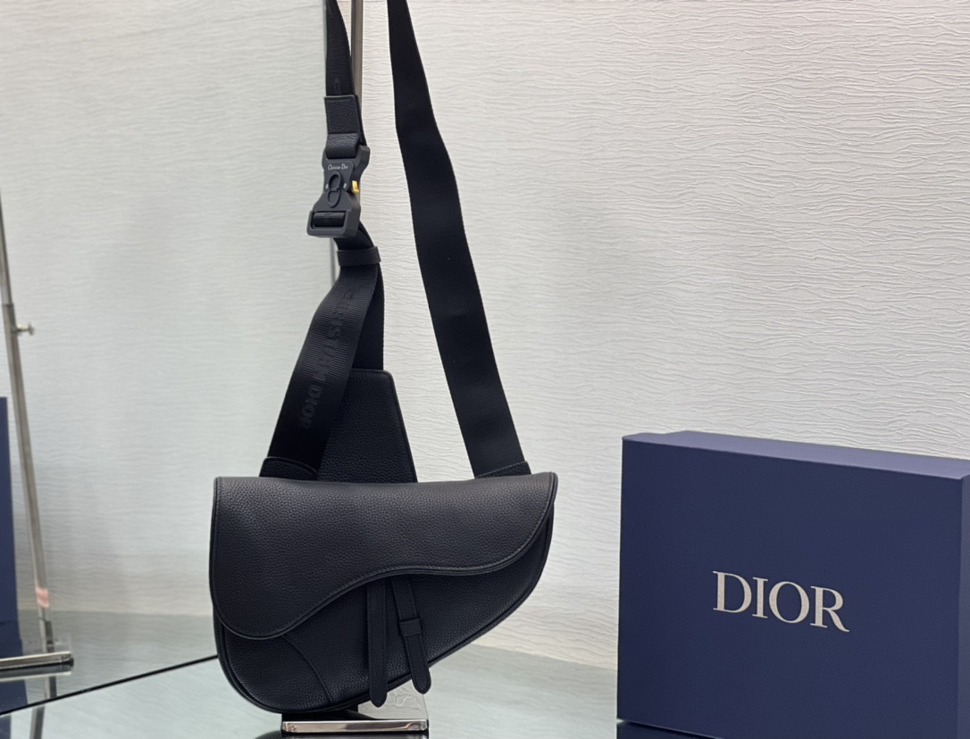 D10r Saddle Bag Black Grained Calfskin 26 x 19 x 4.5 cm
