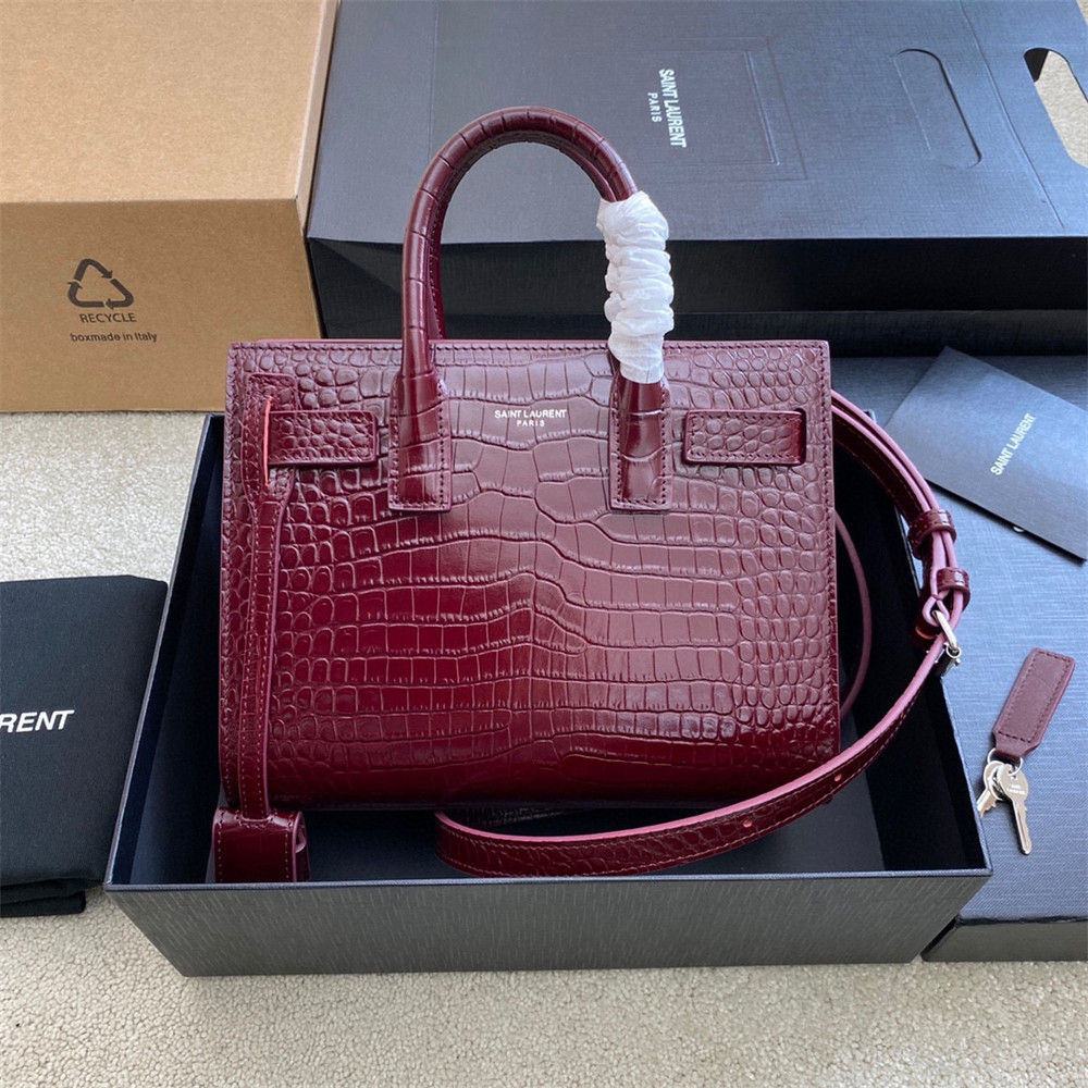 Y51 SAC DE JOUR NANO IN CROCODILE EMBOSSED LEATHER ROUGE LEGION 8.6 X 6.8 X 3.5 INCHES