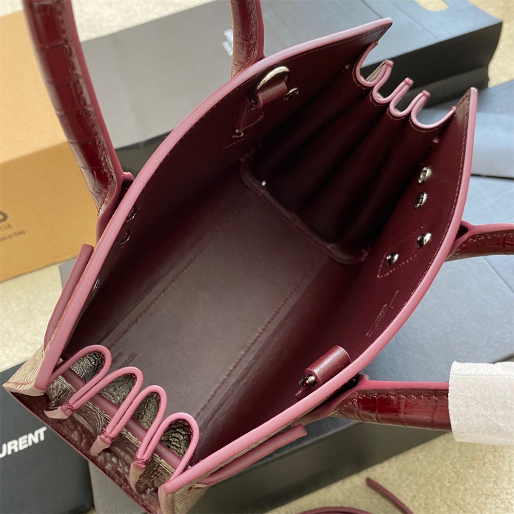 Y51 SAC DE JOUR NANO IN CROCODILE EMBOSSED LEATHER ROUGE LEGION 8.6 X 6.8 X 3.5 INCHES